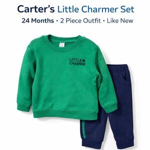 Carter’s Little Charmer Outfit Set 24M Green Sweatshirt & Navy Pants